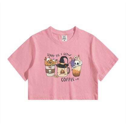 Halloween Pumpkin Coffee Lady's Crop Tee