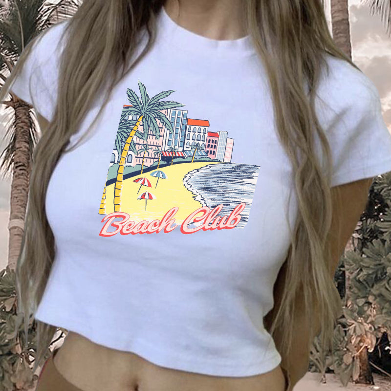 Summer Lanscape Beach Club Ladies Crop Tee