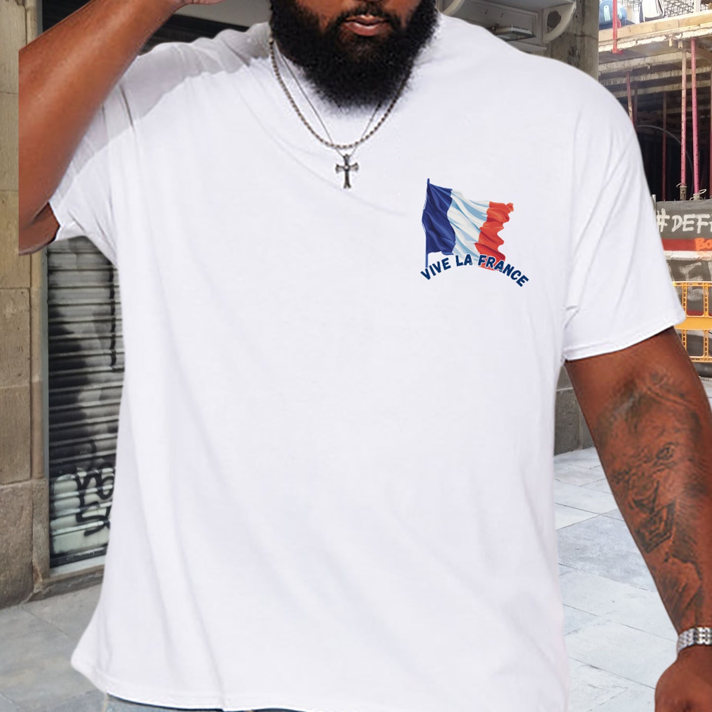 Vive la France Flag Print Men's Cotton T-shirt