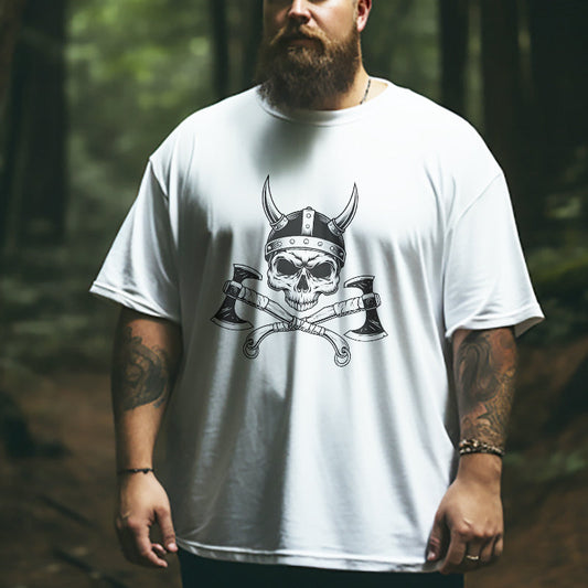 Men's Nordic Warrior Skull Helm and Axes Print Tee Big & Tall