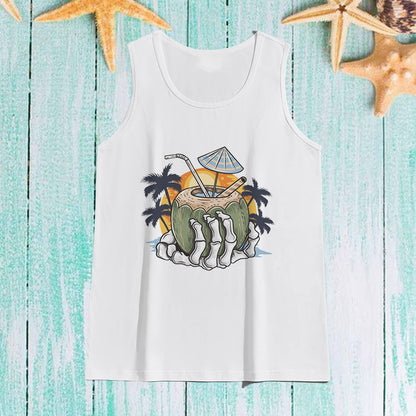 Tropical Vibes Men's Tank Tops with Skull Hand and Coconut Designs