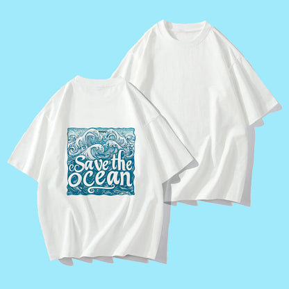 Retro Ocean Wave Print Men's Short Sleeve T-shirt Big & Tall