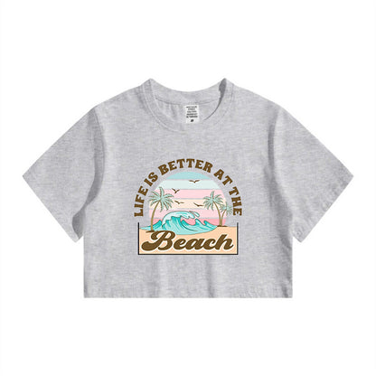 Beach Vibes Ocean Wave Print Lady's Crop Tee