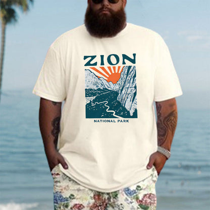 ZION Letter Graphic Print Loose Casual Men's T-Shirt Big & Tall