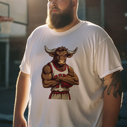 Slam Dunk Bull Basketball Player Print T-Shirt