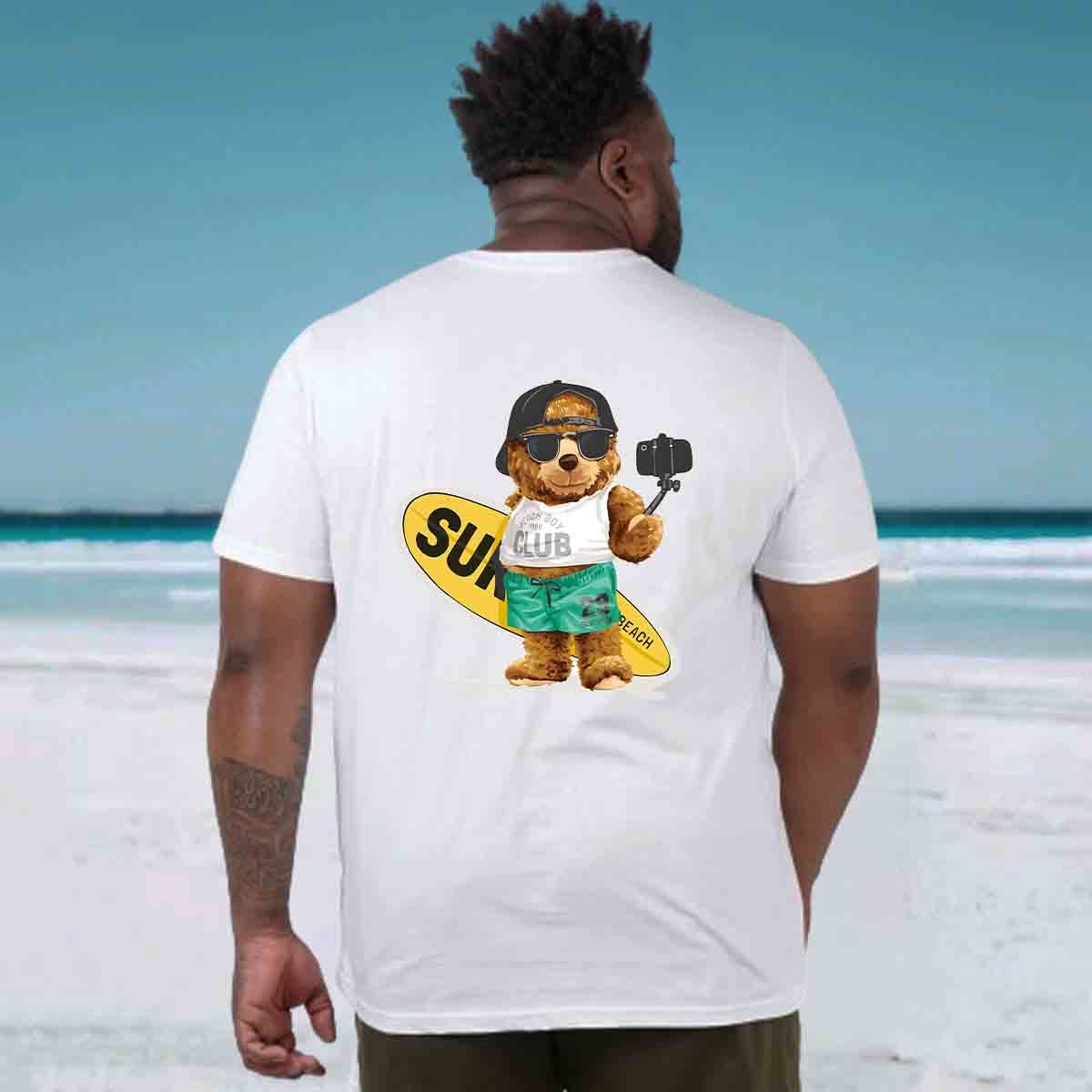 Surfing Bear Printed Men's T-Shirt