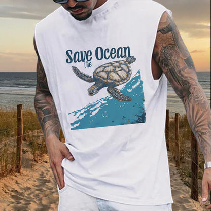 Sea Turtle Print Ocean Lover Men's Tank Top