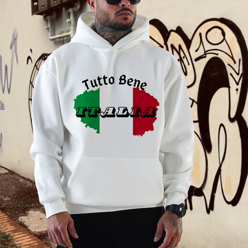 ITALIA Flag Print Men's Fleeced Hoodie