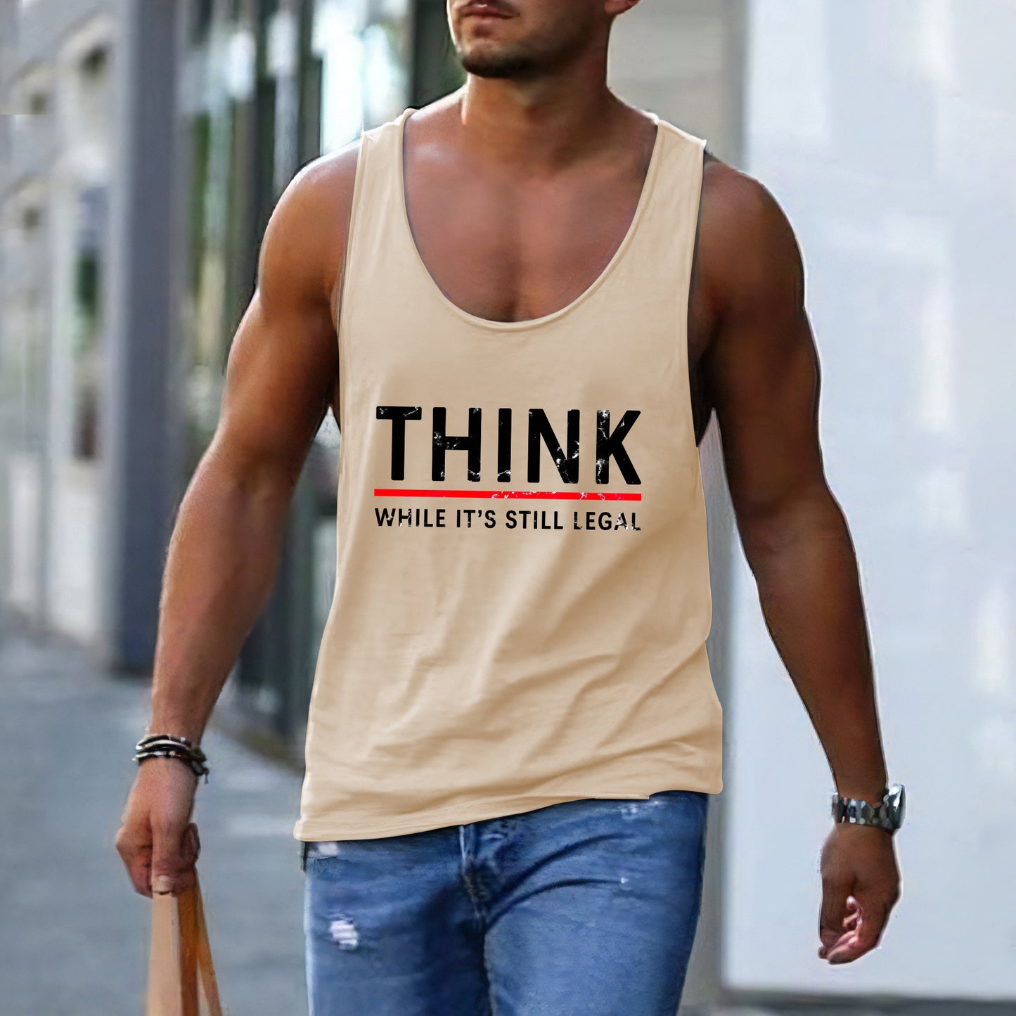 "Think While It's Still Legal" Men's Streetwear Tank Tops-A