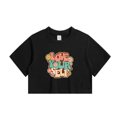 Love Yourself Floral Letter Print Crop Tee