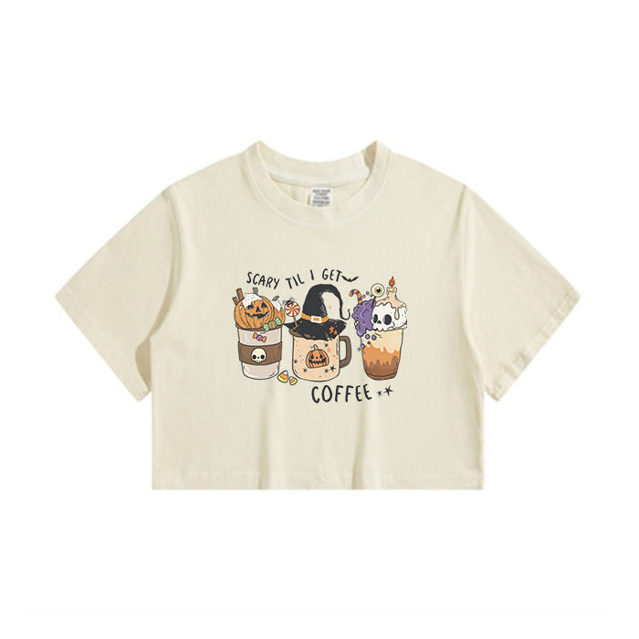 Halloween Pumpkin Coffee Lady's Crop Tee