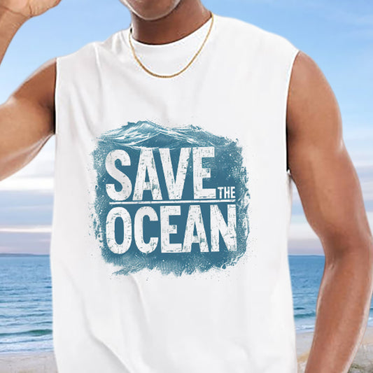 Save The Ocean Letter Print Men's Fashion Tank Top