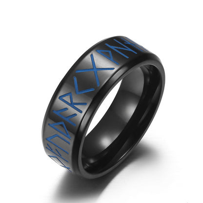 Nordic Blue Runic Viking Ring