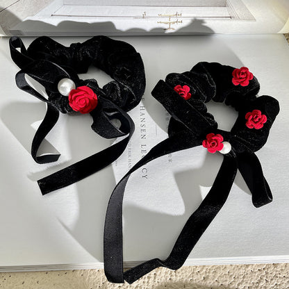 Romantic Vibes Rose and Pearl Ribbon Hair Circle