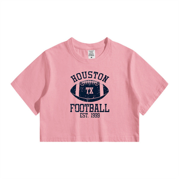 Ladies Houston TX Football Print Crop Tee