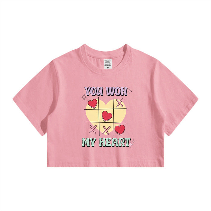 My Heart Print Ladies Cute Crop Tee