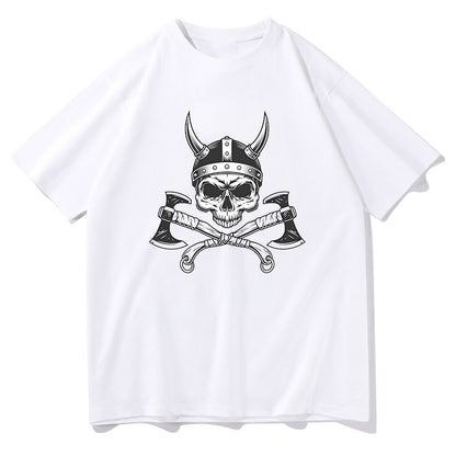 Men's Nordic Warrior Skull Helm and Axes Print Tee