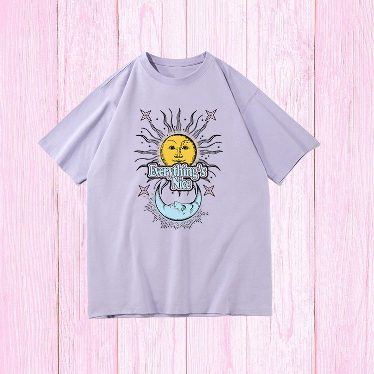 Sun and Moon Print Women's Short Sleeve T-shirt