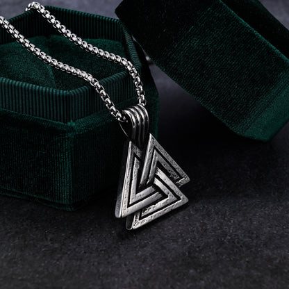 Nordic Valknut Viking Triangle Symbol Steel Pendant Men's Charm Necklace