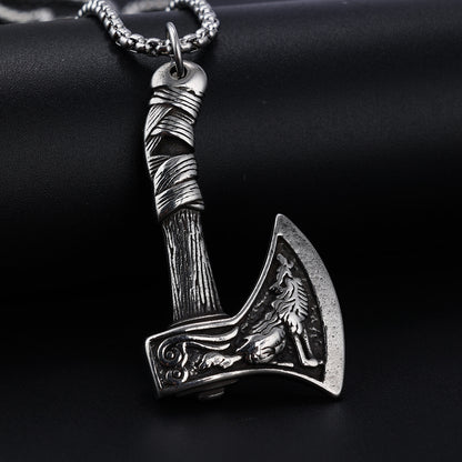 Vintage Stainless Steel Viking Axe Men's Necklac