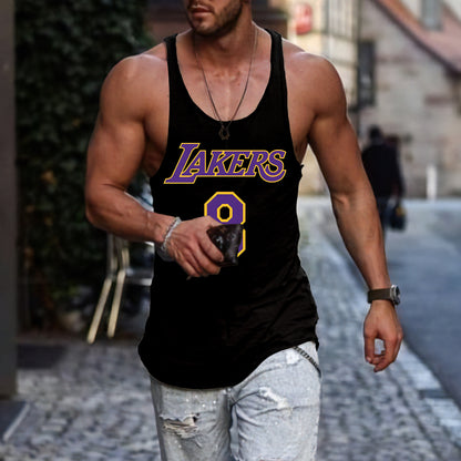 LAKERS Graphic Print Crew Neck Casual Tank Top-A