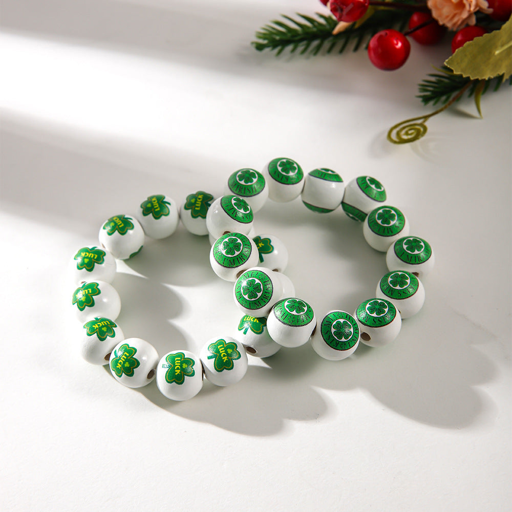 St. Patrick's Day Lucky Charm White Beaded Bracelet