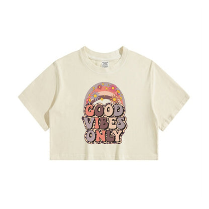 Lady's Good Vibes Only Letter Print Crop Tee