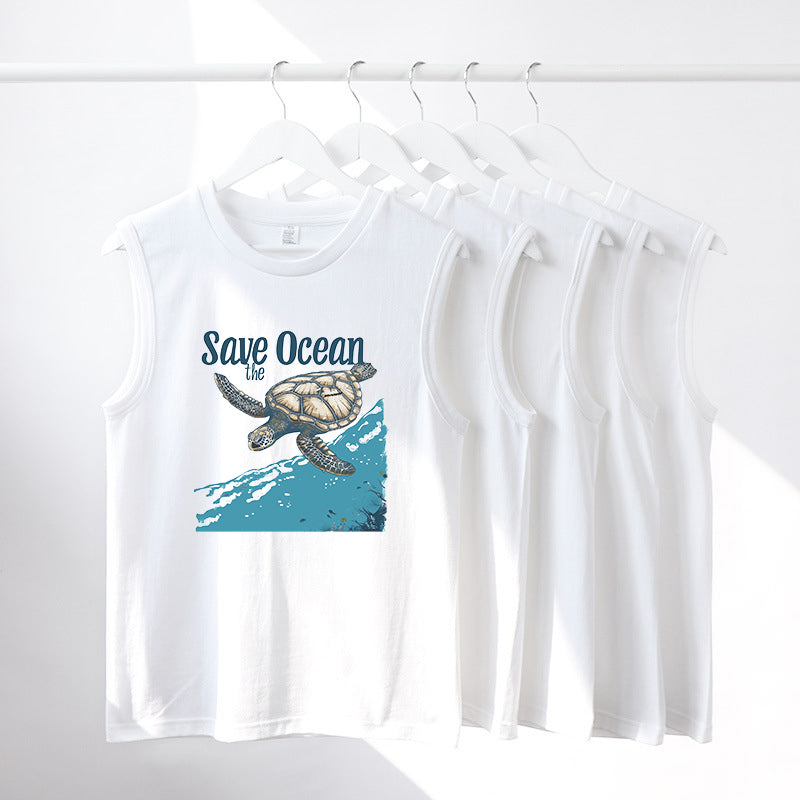 Sea Turtle Print Ocean Lover Men's Tank Top