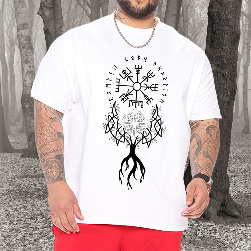 Viking Runes and Tree of Life Retro Graphic T-shirt Big and Tall