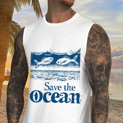 Save the Ocean Fish Print Men's Tank Top