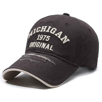 MICHIGAN Embroidered Ripped Colorblock Cap Hat