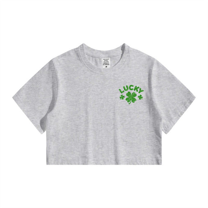 Lukcy Four Leaf Clover Women's Crop Tee