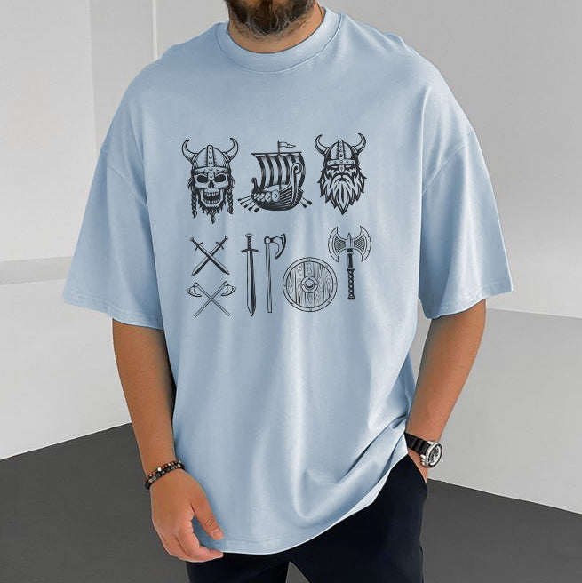 Viking Icons Print Cotton T-shirt