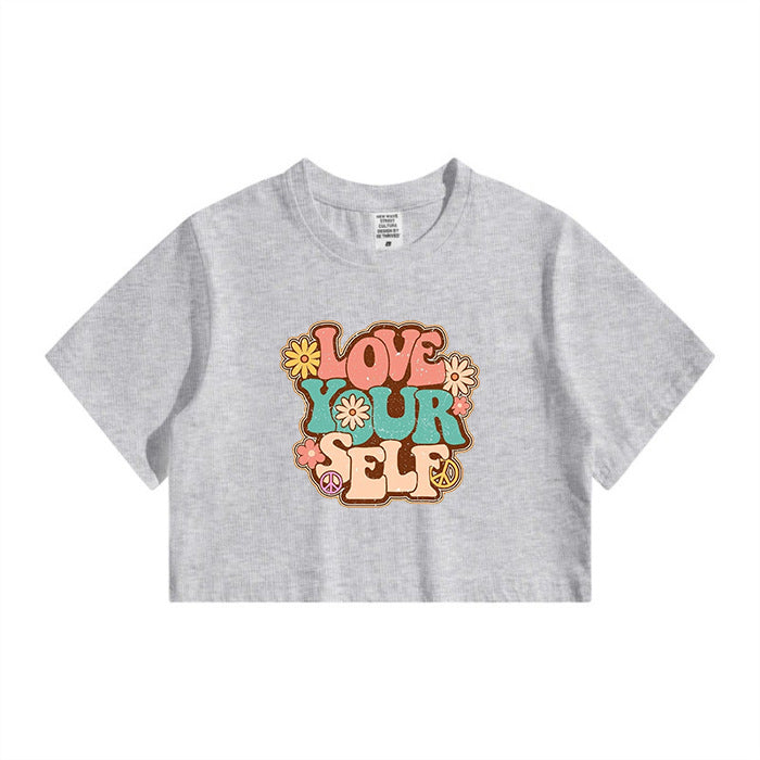 Love Yourself Floral Letter Print Crop Tee