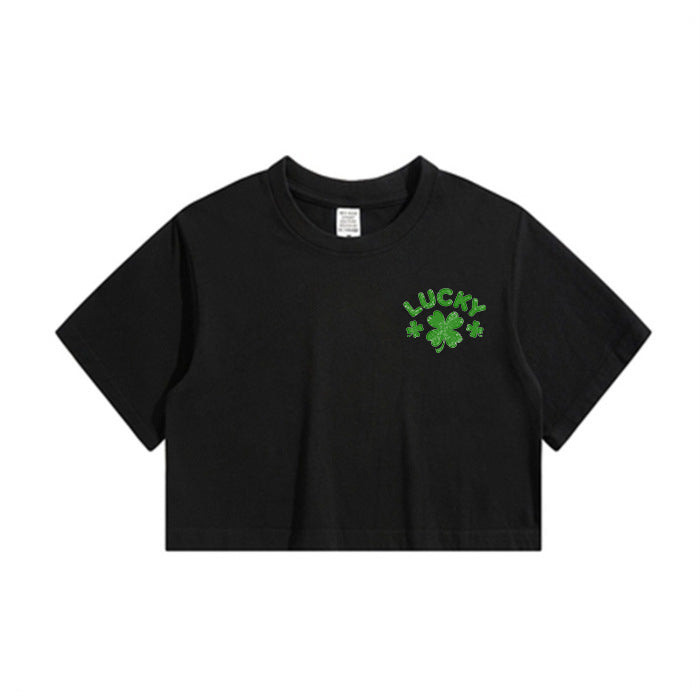 Lukcy Four Leaf Clover Women's Crop Tee