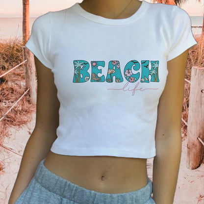 Summer Beach Vibes Ladies Crop Tee