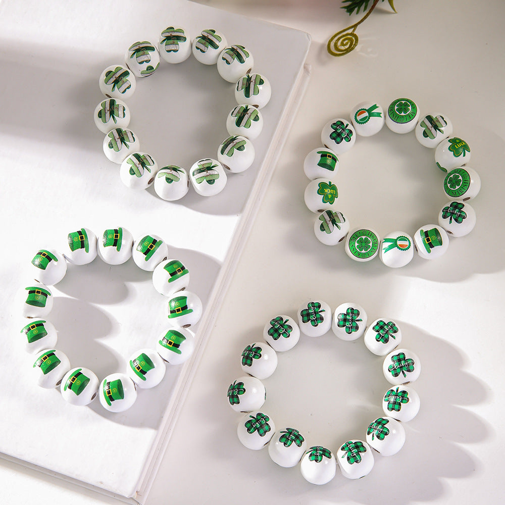 St. Patrick's Day Lucky Charm White Beaded Bracelet