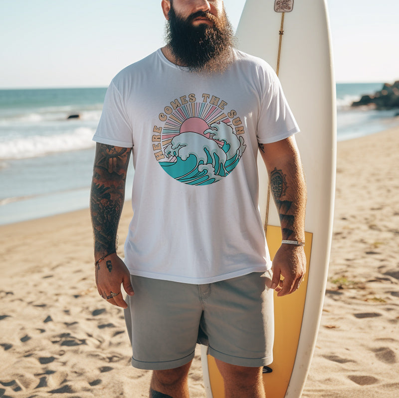 The Great Ocean Wave and Sun Print Men's Tee