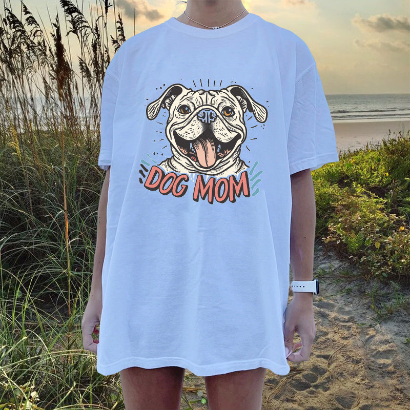 Women's Dog Mom Print Oversized T-shirt