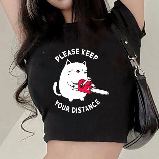 Cat with Chainsaw Lady's Crop Tee