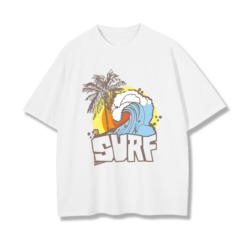 Sunset Ocean Wave Surf Print Men's T-shirt Big & Tall