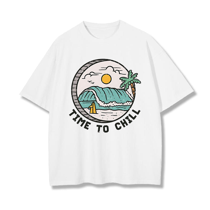 Time to Chill Ocean Wave Print Men's Tee Big & Tall