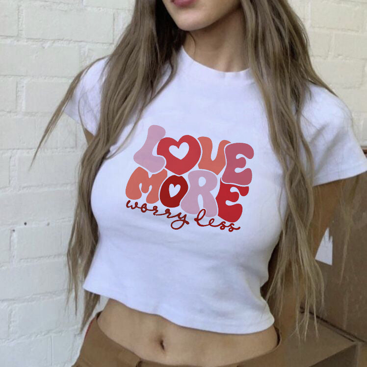 Love More Lady's Letter Print Crop Tee