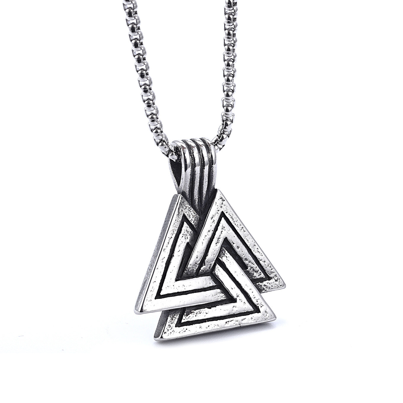 Nordic Valknut Viking Triangle Symbol Steel Pendant Men's Charm Necklace