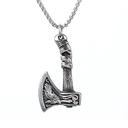 Vintage Stainless Steel Viking Axe Men's Necklac