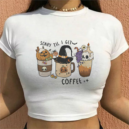 Halloween Pumpkin Coffee Lady's Crop Tee