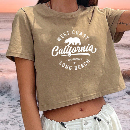 Lady's California Print Crop Tee