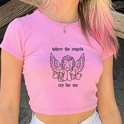 Angel Baby Print Cute Crop Tee