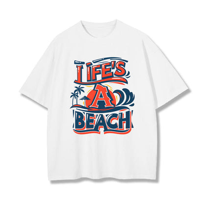 Life's a Beach Men's Letter Print White T-shirt Big & Tall