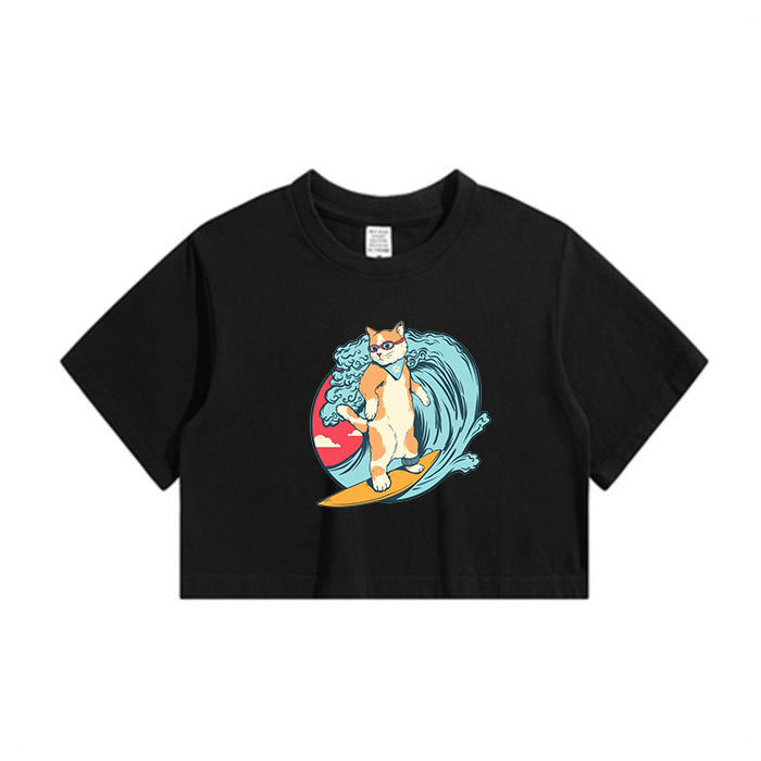 Surfing Dog Lady's Crop Tee